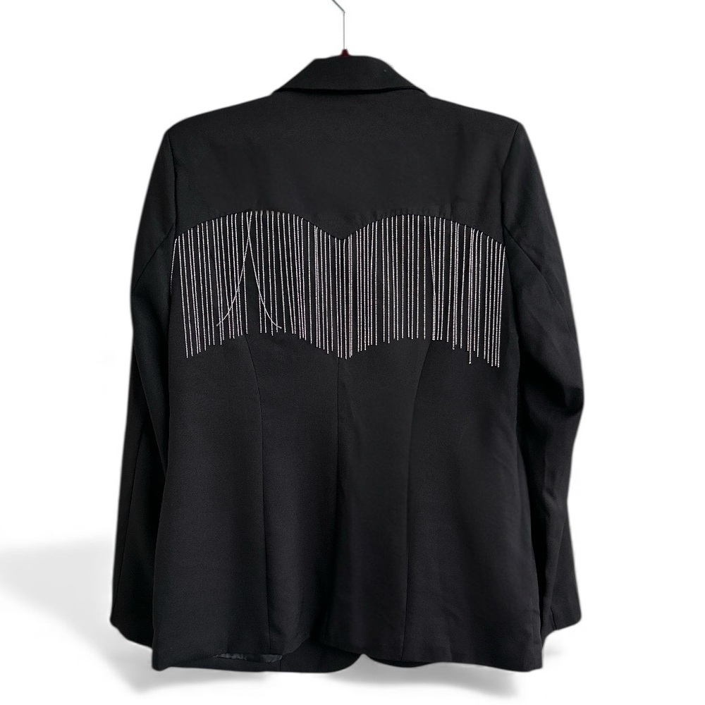 Black & Sparkling Silver Fringe Hourglass Blazer - Picture 7 of 12